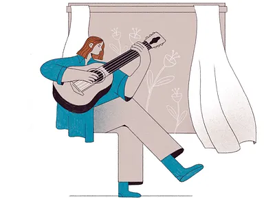 The guitar was blooming character design girl guitar illustration procreate window