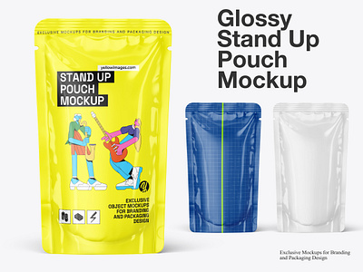 Glossy Stand-Up Pouch Mockup 3d design download food pouch free download free mockup mock up mockup mockup download mockup tools plastic pouch pouch psd smart object yellow images