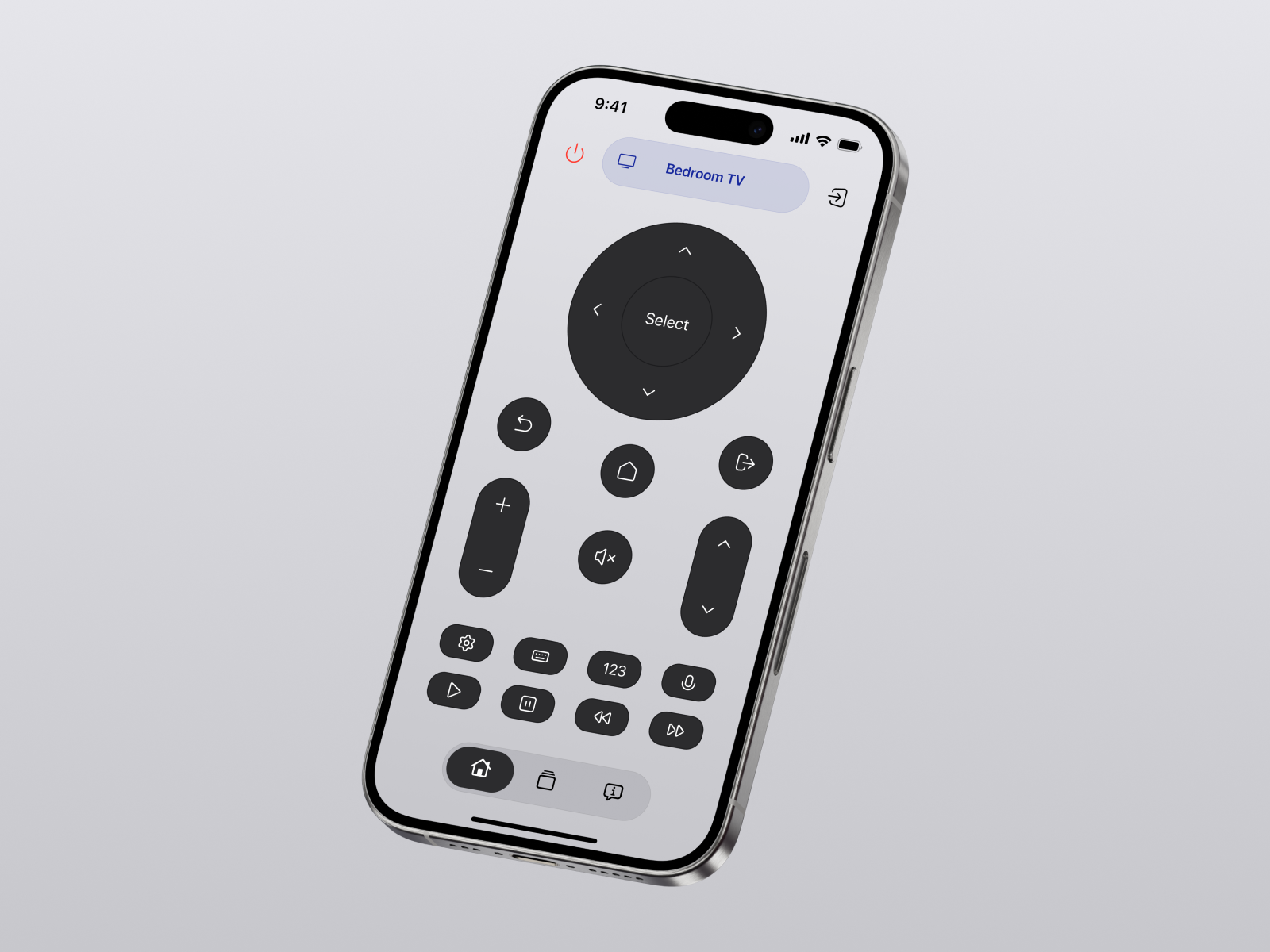 TV Remote Control app apple black buttons connect control design gray interface ios iphone menu mobile remote tv tv remote ui ux