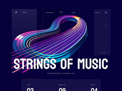 Strings of music | Web Design 3d adobe xd animation art blue branding dark theme design figma graphic design illustration inspiration landing page motion graphics music music website sophisticated ui web design website design