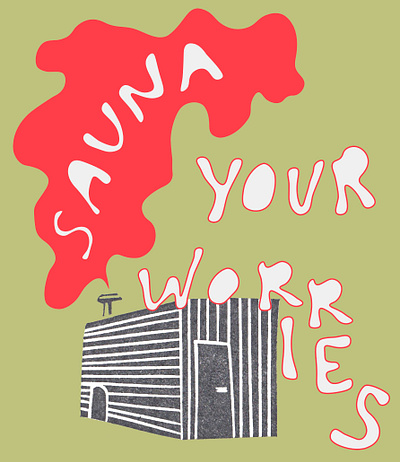 Sauna Your Worries design illustration linoprint sauna scottish