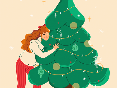 'Tis the damn season cheerful christmas comic cozy girl happy hug illustration ipadpro lights merry ornament procreate procreateapp season star sweater tree warm woman