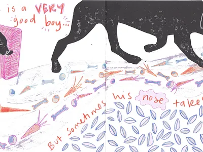 Follow Your Nose childrensbook design illustration labrador linoprint