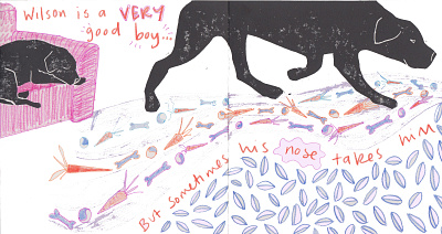 Follow Your Nose childrensbook design illustration labrador linoprint