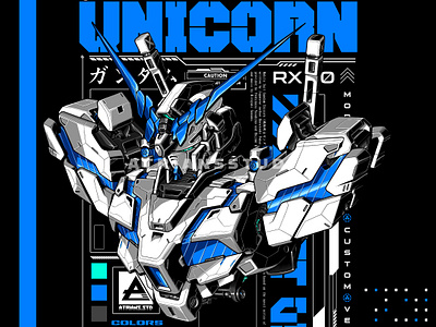 Unicorn Gundam - All Version apparel artwork awakening unicorn blue design fanart design green gundam gundam rx illustration japan robot mecha mobile suit perfectibility unicorn pyscho unicorn red robot rx0 tshirt design unicorn