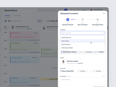 Zendenta - Select Treatment & Dentist for Patient Reservations dental clinic health care management product design reservations saas select dentist select treatment ui ux wizard