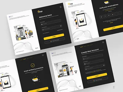 Sign-In and Sign-Up Pages black clean create account e commerce website figma forgot password login page modern design onboarding design sign in sign up sign up page ui ui design uiux ux design verify account verify password website design white