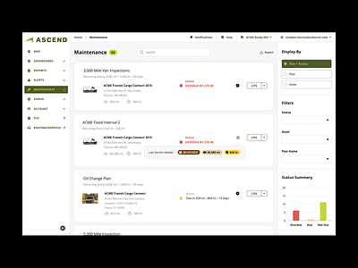ASCEND Fleet - Vehicle Maintenance application cloud app dashboard fleet fleet tracking maintenance management oem saas service plan telematics ui ui design ux ux design vehicle
