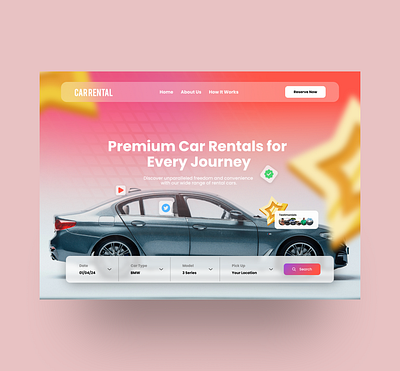 Car Rental Landing Page branding car rental landing page design figma figmaui illustration ui ux web designer websitedesigner