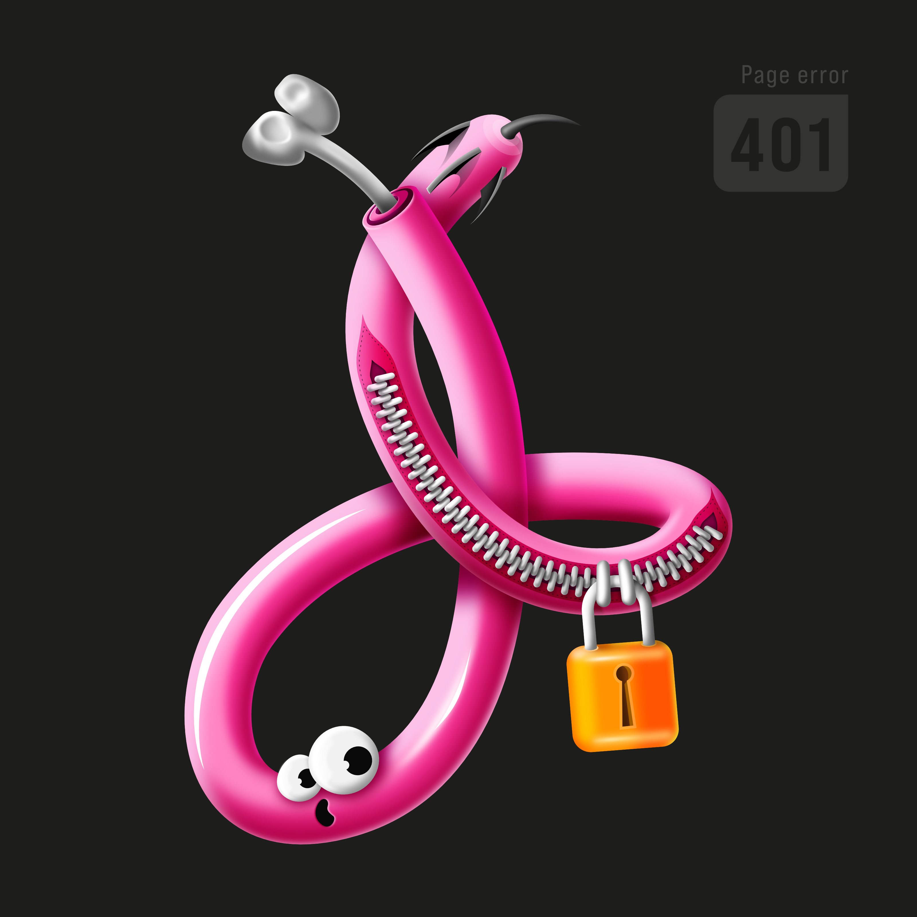 Page error: 401 Unauthorized affinity designer bone character illustration lock pink vector worm zipper