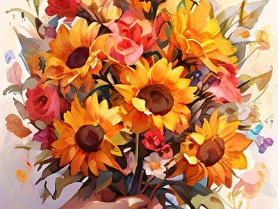 Vibrant Bouquet: Watercolor Roses, Sunflowers & Daisies by Omar Attioui ...