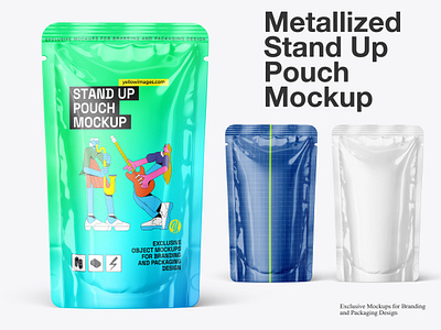 Metallized Stand-Up Pouch Mockup 3d branding design download fee mockup food pouch graphic design mock up mockup mockup download mockup tools pouch psd