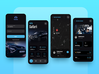 Auto Expert: Innovative Car Care App Design automobile app car app car care app car servicing app dark car app dark mode app ui dark theme ui design agency indian design agency ui ui ux user interface
