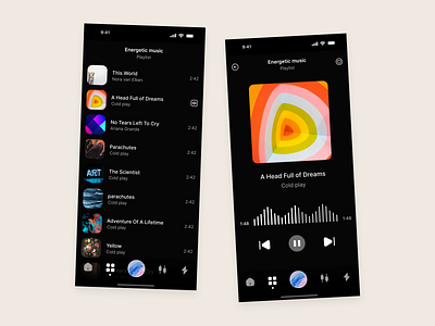 Music player UI ai branding colors dashboard list material music pause personalization play player reflection scroll styleguide ui uiux ux voice widgets