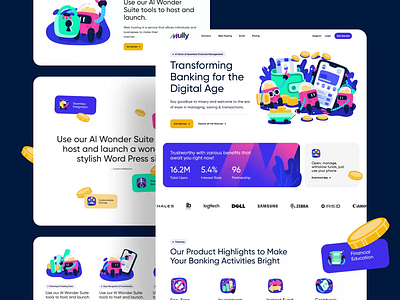 Mully Bank: Website – Transforming Banking for the Digital Age animation bank banking blue colorful finance fund homepage illustration investment landing page management money motion parallax savings transaction transfer vibrant website