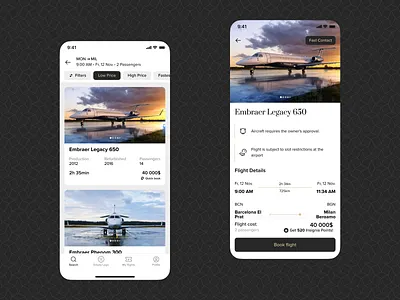 Privte Jets Booking aircraft booking details flutter luxury mobile nomtek plane platform private jets reserve search ui ux