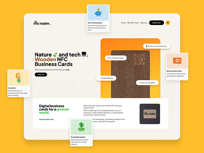 NFC Realm - Wooden Business Cards Website design clean design emojis fun website minimalistic design nfc nfc cards sustainability sustainability website tech website