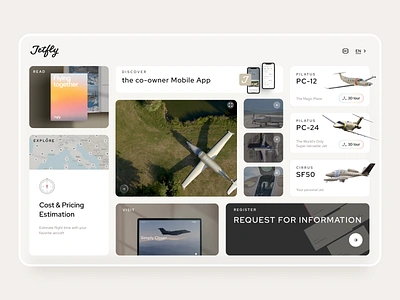 Jetfly - UI/UX dashboard design for an aviation company aircraft airplane bento view bentobox dasboard design data data visualization data viz design graphic design luxe luxury mobile app pilot travel travelling ui uiux ux webdesign