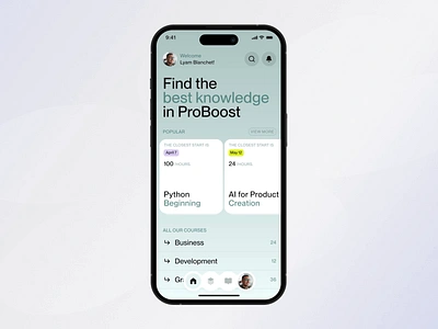 ProBoost - mobile app for learning platform ai ai app ai marketing concept courses education ui interaction design learning mobile app mobile app animation online platform product skills ui