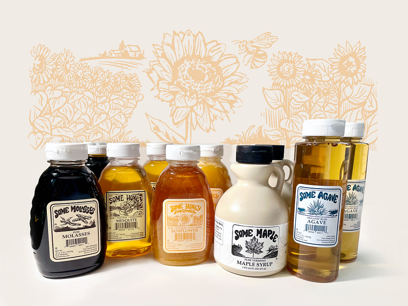 Branded Illustrations for Honey Labels brand identity branding branding design food hand drawn handcrafted honey honey jar illustration label label design line art minimal natural organic packaging packaging design product label sketch sketchy