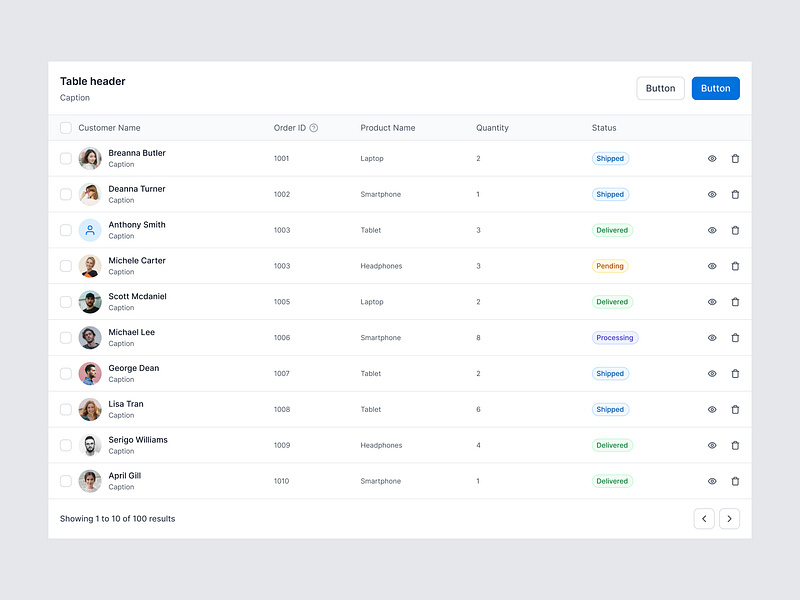 Table UI designs, themes, templates and downloadable graphic elements ...