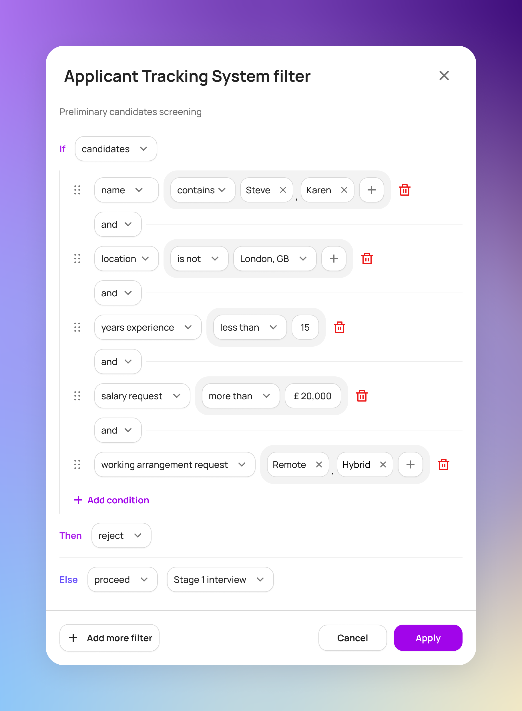 Inhumane ATS conditional logic clean dashboard modal saas ui ux
