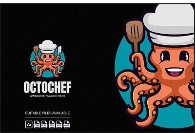 Octochef Illustration Mascot Logo 3d branding chef colorful design graphic design illustration logo octopus