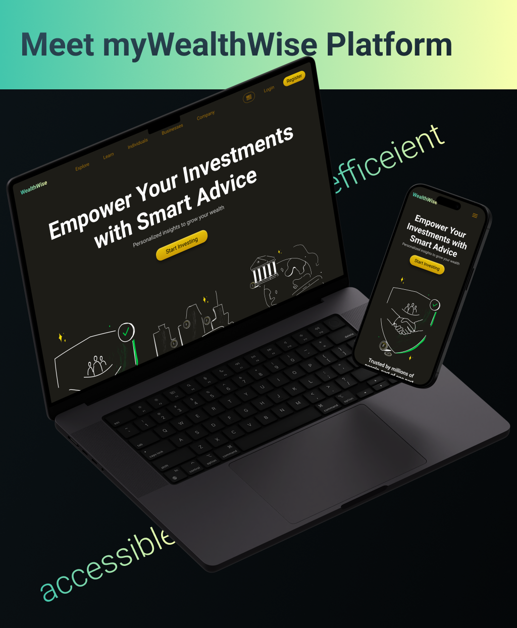WealthWise WebApp app dark dashboard design investing onboarding ui ux web app website