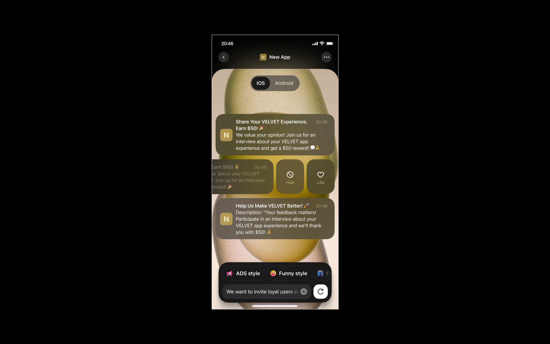 App for generating push messages ui