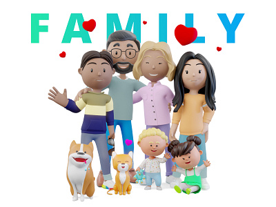 Cartoon 3D family 3d adults baby blender branding cartoon cycles design family illustration illustrations library render resources stylized teen