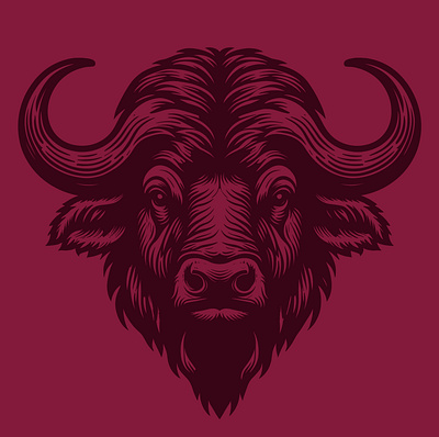 Powerful Buffalo Head Illustration detailed artwork