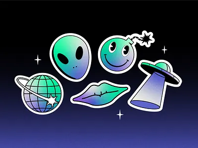 Stickers boom desing graphic illustration retro smile sticker ufo