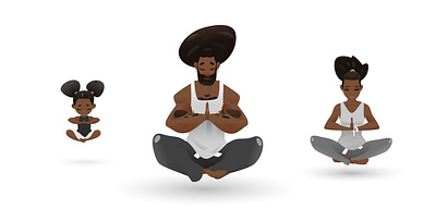 Family's meditation 2d african boy cartoon character design drumcheg family front view girl graphic design health illustration kid man meditation people vector woman yoga