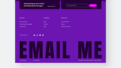 #5 Footer - Purple Bold Minimalism with Bevel Text bevel text bold purple brand identity contemporary creative element download figma footer footerdesign free freedownload template ui user interface vibrant color visual design website design
