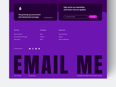 #5 Footer - Purple Bold Minimalism with Bevel Text bevel text bold purple brand identity contemporary creative element download figma footer footerdesign free freedownload template ui user interface vibrant color visual design website design