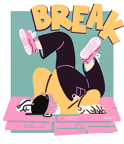 Break! dance break dance breakdance breakdancing character design character illustration concept art dance poster design digital art digital illustration graphic design green illustration pink poster art poster design procreate sneakers yellow