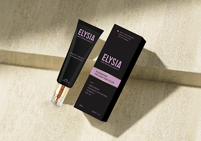 Elysia Logo and Packaging Design beauty product brand black and purple branding cosmetic brand identity design label design lifestyle brand logo luxury beauty product branding luxury cosmetics modern logo packaging design typographic logo