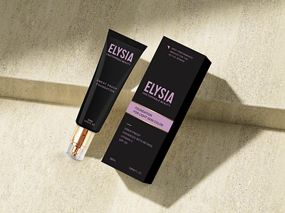 Elysia Logo and Packaging Design beauty product brand black and purple branding cosmetic brand identity design label design lifestyle brand logo luxury beauty product branding luxury cosmetics modern logo packaging design typographic logo