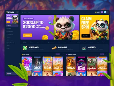 Panda Casino betting interface blockchain casino games casino home page casino ui crypto crypto casino design gambling game game bet illustration interface main page online p2e slot slots web casino web3