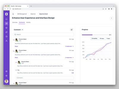 Comment and Reply UI - OKR Management comment section comment ui comment uiux creative layout interactive ui minimal objective comment okr management okr ui product design productivity app ui reply ui saas product table view uiux design user interface web page design