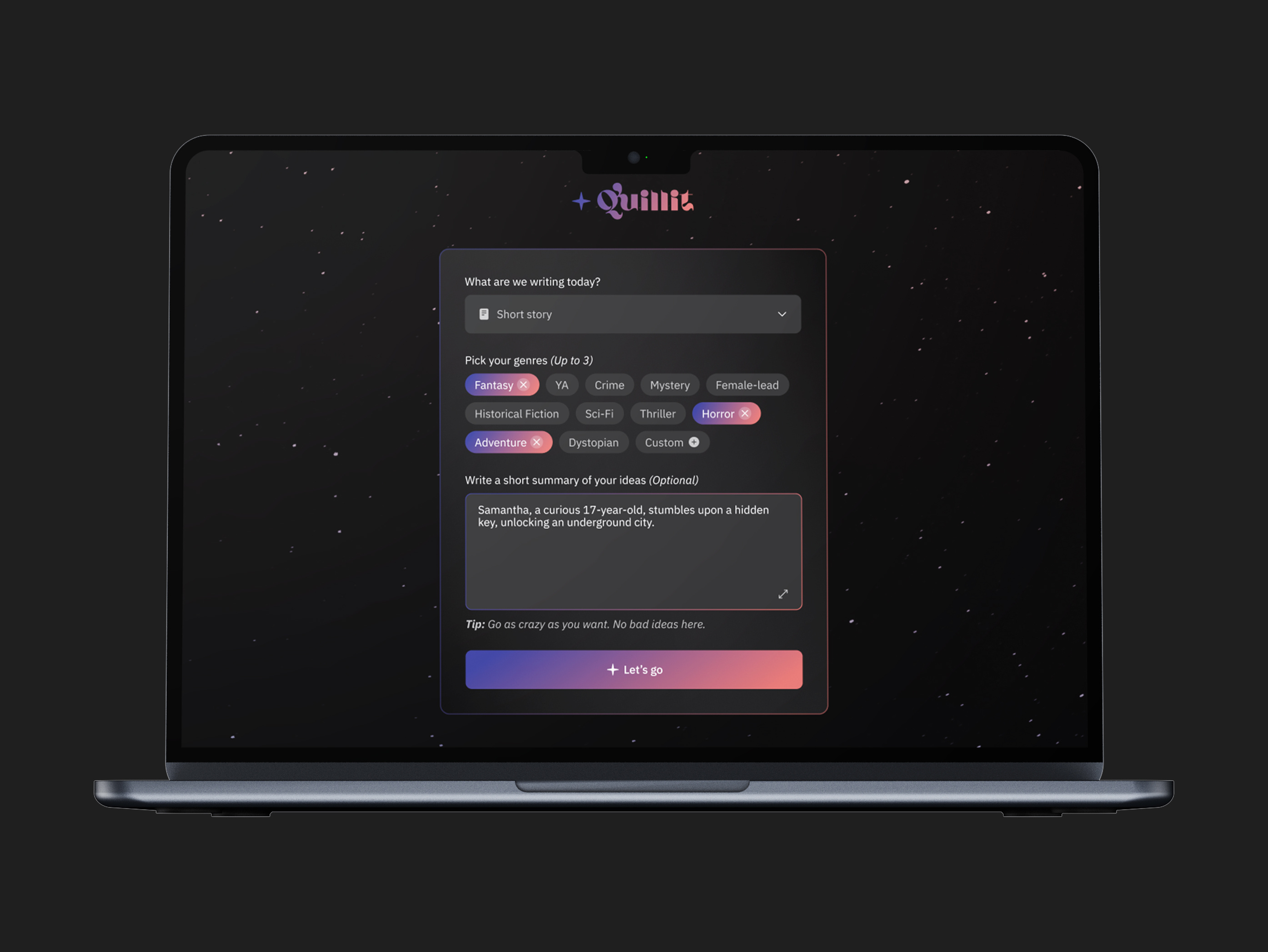 AI Creative Writing Prompt Generator - Quillit ✍️ ai appdesign branding creative design research ui uidesign ux web writing