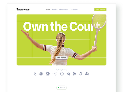 Aerowave Website Hero Section ball design hero section landing page racket tennis ui uiux