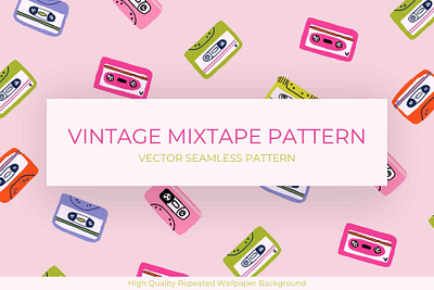 Vintage Mixtapes Seamless Pattern mixtape retro background retro design retro illustration retro pattern retro wallpaper vintage vintage background vintage mixtape