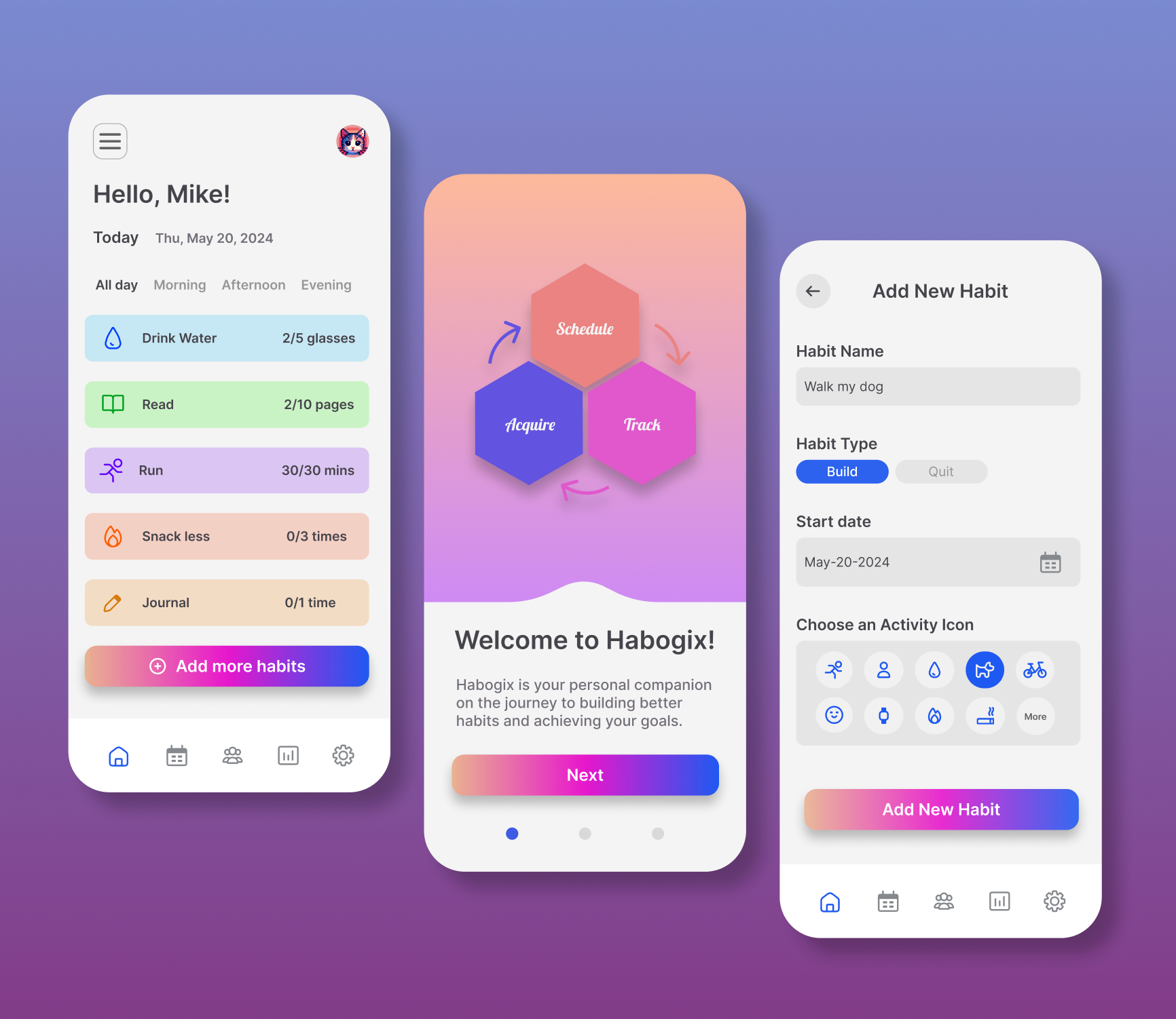 Habogix: Habit Tracker App Design branding figma graphic design habit tracker illustration logo typography ui ux vector