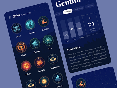 Design Concept for Horoscope App 2024 ui horoscope app mobile ui 2024 star signs app zodiac app zodiac sign