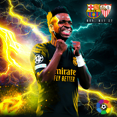 FCB VS SEVILLA official matchday poster designs. advertising banner graphic design matchday design photo editing photo manipulation poster product photo manipulation soccer