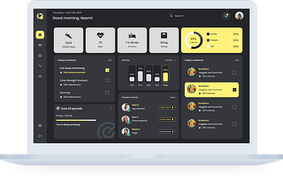 Origym - Health Tracker Webapp app charts dark dashboard fit fitness goal health stats tracker ui yellow