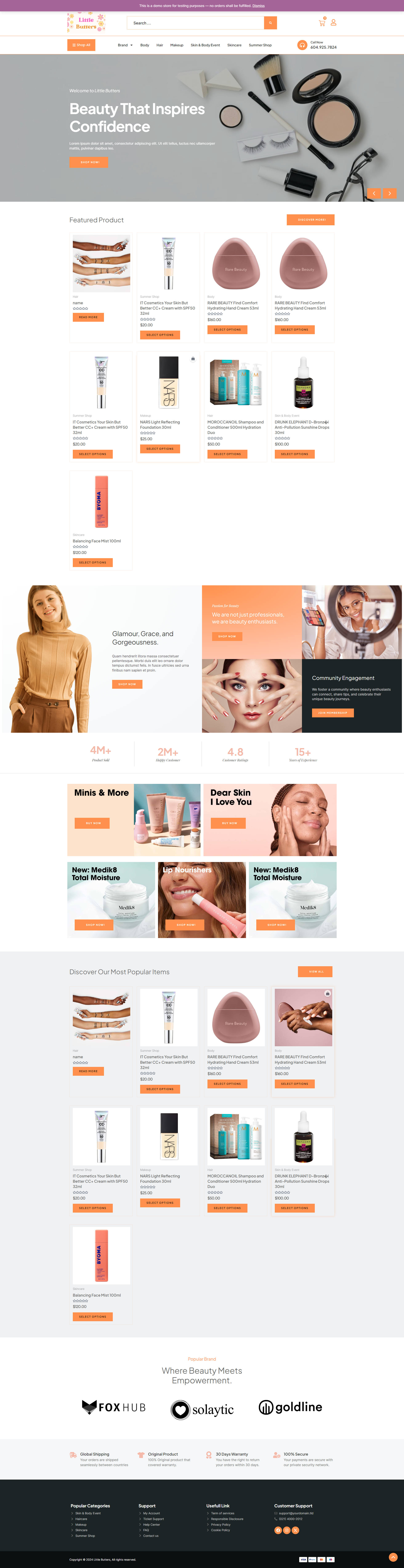 Cosmetics E-Commerce WordPress Website branding design ecommerce elementor front end design illustration ui webdesign website woocommerce wordpress
