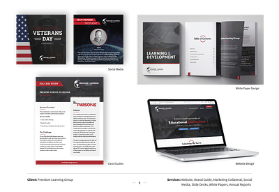 Freedom Learning Group annual reports branding design graphic design marketing powerpoint print design rebrand social media design ui ux website design whitepapers wordpress