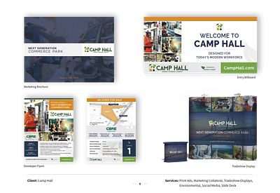 Camp Hall branding colors design graphic design infographic marketing powerpoints print design social media design tradeshow displays